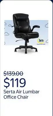 Walmart Serta Air Lumbar Bonded Leather Manager Office Chair, Black offer