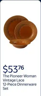 Walmart The Pioneer Woman Vintage Lace 12-Piece Ceramic Dinnerware Set, Caramel offer