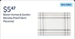 Walmart Better Homes & Garden Monday Plaid Fabric Placemat, Beige offer