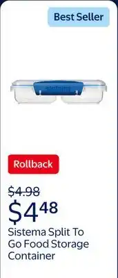 Walmart Sistema 1.4 Cup Small Split To Go Food Storage Container, Blue offer