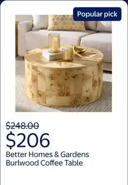 Walmart Better Homes & Gardens Burlwood Round Coffee Table, Light Burl Wood Veneer offer
