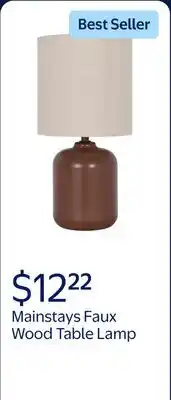 Walmart Mainstays 12.75 Traditional Faux Wood Table Lamp with Oatmeal Linen Shade offer