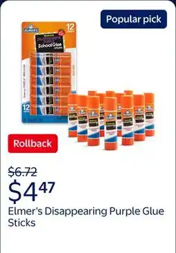 Walmart Elmer's Disappearing Purple Washable School Glue Sticks offer