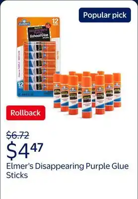 Walmart Elmer's Disappearing Purple Washable School Glue Sticks offer
