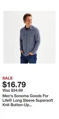 Kohl's Men's Sonoma Goods For Life Long Sleeve Supersoft Knit Button-Up Shirt offer