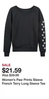 Kohl's Women's Paw Prints Sleeve French Terry Long Sleeve Tee offer