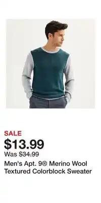 Kohl's Men's Apt. 9 Merino Wool Textured Colorblock Sweater offer