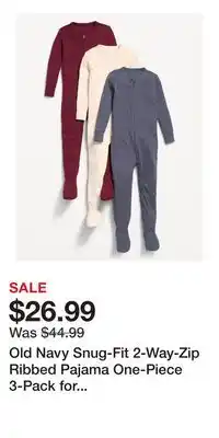 Old Navy Old Navy Snug-Fit 2-Way-Zip Ribbed Pajama One-Piece 3-Pack for Toddler & Baby offer