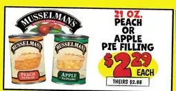 Ollie's MUSSELMANS 1 OZ. PEACH OR APPLE MUSSELMANS PIE FILLING offer