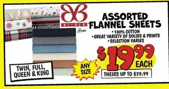 Ollie's BIBB ASSORTED FLANNEL SHEETS offer