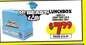 Ollie's MR BEAST LAB SNAP TIGHT LID & REMOVABLE TRAY FEASTABLES LUNCH BOX offer