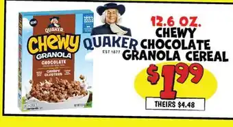 Ollie's QUAKER CHOCOLATE GRANOLA CEREAL offer