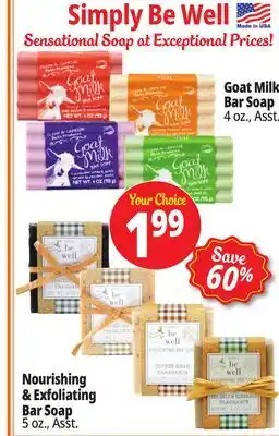 Ocean State Job Lot Goat Bar Soar 4 oz. Asst, Nourishing & Exfoliating Bar Soap 5 oz. Asst offer