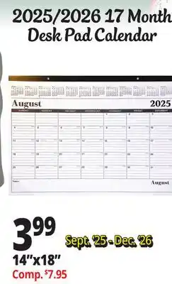 Ocean State Job Lot 2025-2026 Premiere 17 Month Desk Calendar 18 offer