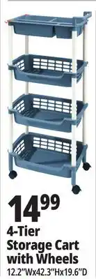 Ocean State Job Lot HomeLiving 4-Tier Multipurpose Storage Cart with Wheels offer
