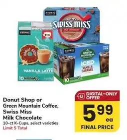 Albertsons Donut Shop or Green Mountain Coffee, Swiss Miss Milk Chocolate offer