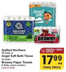 Albertsons Quilted northern or angel soft bath tissue brawny paper towels offer