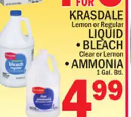 C Town KRASDALE LEMON OR REGULAR LIQUID BLEACH CLEAR OR LEMON, AMMONIA 1 GAL. BTL offer