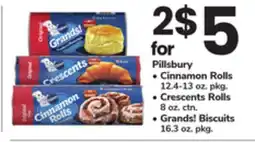 ACME Pillsbury Cinnamon Rolls 12.4-13 oz. pkg. Crescents Rolls 8 oz. ctn. Grands! Biscuits 16.3 oz. pkg offer