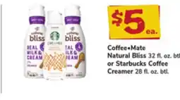 ACME Coffee•Mate Natural Bliss 32 fl. oz. btl. or Starbucks Coffee Creamer 28 fl. oz. btl offer