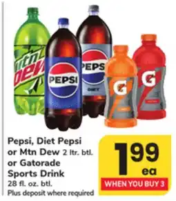 ACME Pepsi, Diet Pepsi or Mtn Dew 2 ltr. btl. or Gatorade Sports Drink 28 fl. oz. btl offer