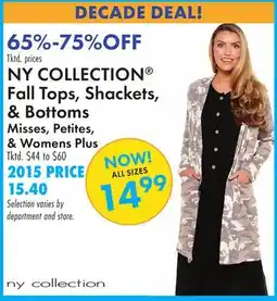Boscov's NY COLLECTION Fall Tops, Shackets, & Bottoms offer
