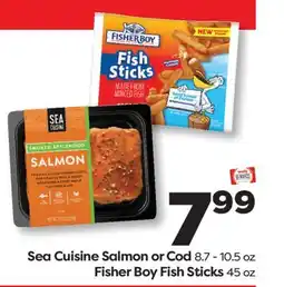 Weis Markets Sea Cuisine Salmon or Cod 8.7 - 10.5 oz Fisher Boy Fish Sticks 45 oz offer