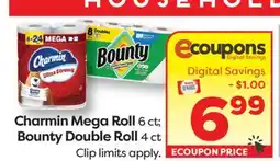 Weis Markets Charmin Mega Roll 6 ct Bounty Double Roll 4 ct offer