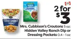 Weis Markets Mrs. Cubbison's Croutons 5 oz Hidden Valley Ranch Dip or Dressing Packets 0.4-1 oz offer