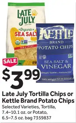 Stop&Shop Late July Tortilla Chips or Kettle Brand Potato Chips offer