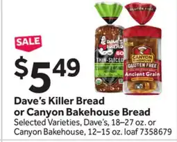 Stop&Shop Dave's Killer Bread or Canyon Bakehouse Bread offer