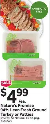 Stop&Shop Nature's Promise 94% Lean Fresh Ground Turkey or Patties offer