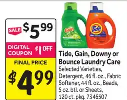 Stop&Shop Tide, Gain, Downy or Bounce Laundry Care offer
