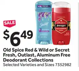 Stop&Shop Old Spice Red & Wild or Secret Fresh, Outlast, Aluminum Free Deodorant Collections offer