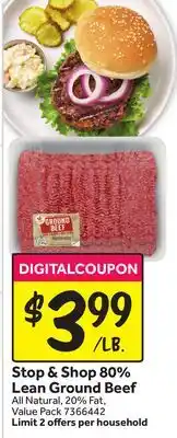 Stop&Shop Stop & Shop 80% Lean Ground Beef offer