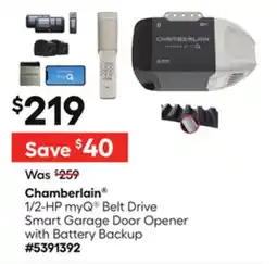 Lowe's Chamberlain 1/2-HP myQ Belt Drive Smart Garage Door Opener with Battery Backup offer