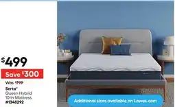 Lowe's Serta Queen Hybrid 10-in Mattress offer