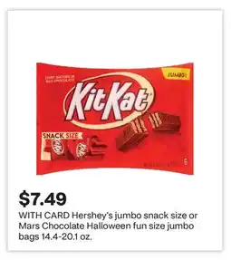 CVS Hershey's jumbo snack size or Mars Chocolate Halloween fun size jumbo bags 14.4-20.1 oz offer