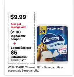 CVS Charmin Ultra 6 mega rolls or essentials 9 mega rolls offer