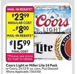Stop&Shop Coors Light or Miller Lite 24 Pack offer