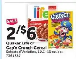 Stop&Shop Quaker Life or Cap'N Crunch Cereal offer