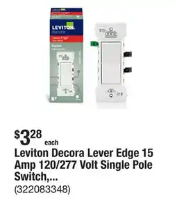 The Home Depot Leviton Decora Lever Edge 15 Amp 120/277 Volt Single Pole Switch, White (1-Pack) E5601-SW offer