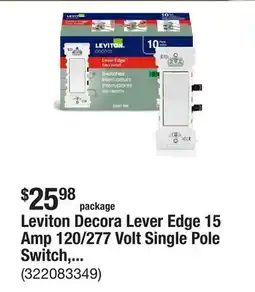 The Home Depot Leviton Decora Lever Edge 15 Amp 120/277 Volt Single Pole Switch, White (10-Pack) E5601-MW offer