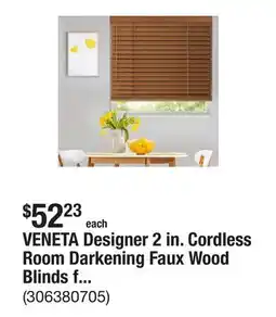 The Home Depot VENETA Designer 2 in. Cordless Room Darkening Faux Wood Blinds for Windows offer