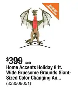 The Home Depot Home Accents Holiday 8 ft. Wide Gruesome Grounds Giant-Sized Color Changing Animated LED Wyvern H9 offer