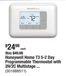 The Home Depot Honeywell Home T3 5-2 Day Programmable Thermostat with 2H/2C Multistage Heating and Cooling offer