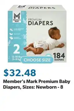 Sam's Club Member's Mark Premium Baby Diapers, Sizes: Newborn - 8 offer