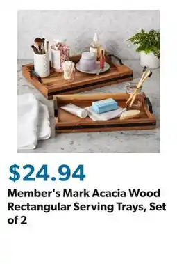 Sam's Club Member's Mark Acacia Wood Rectangular Serving Trays, Set of 2 offer