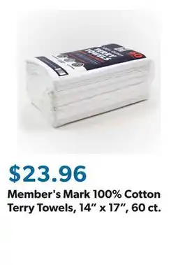 Sam's Club Member's Mark 100% Cotton Terry Towels, 14 x 17, 60 ct offer