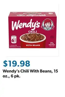 Sam's Club Wendy's Chili With Beans, 15 oz., 6 pk offer